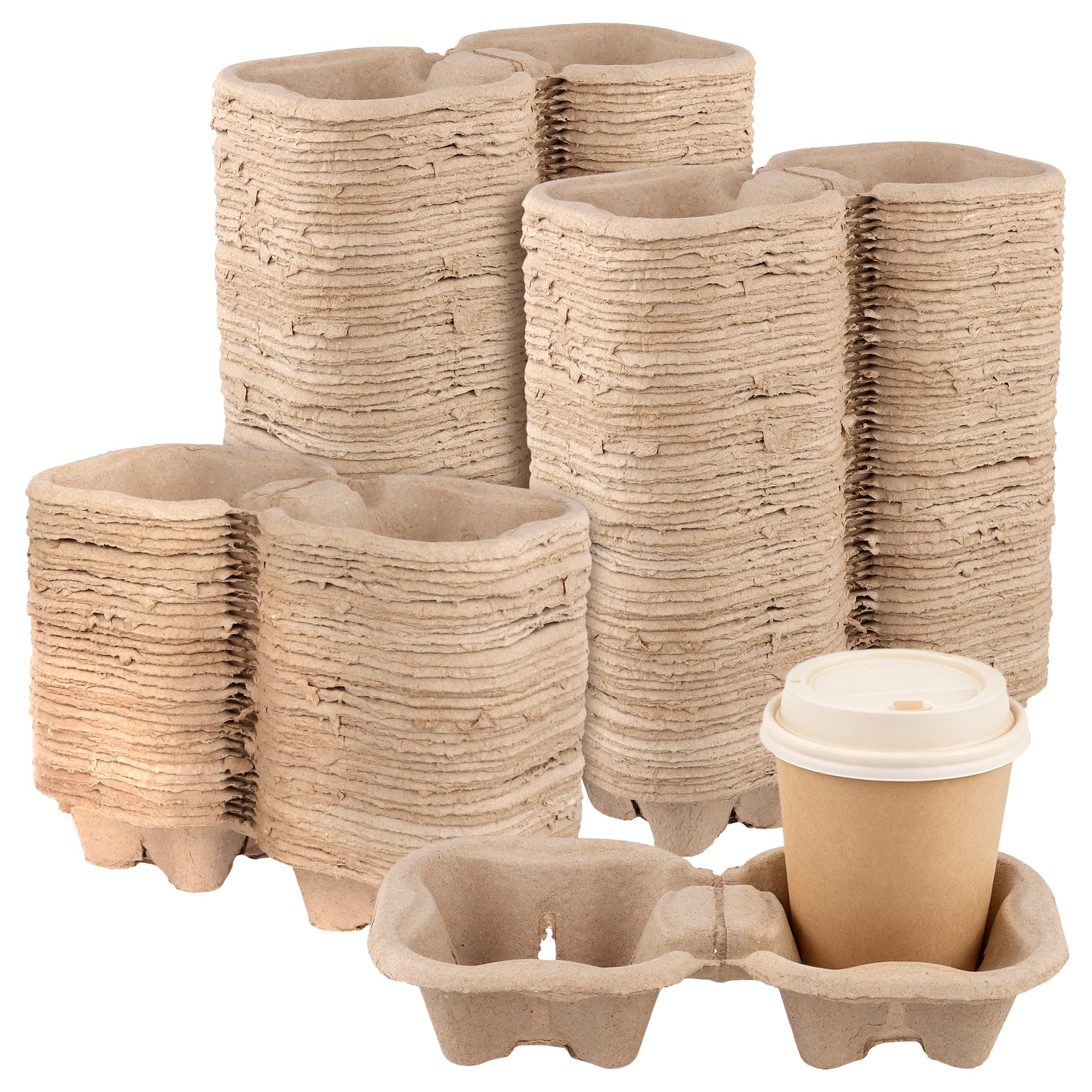 120 Stück 2-fach Becherhalter Pappe, tragbare Getränkebehälter aus Zellulose, 2er Kaffeebecherhalter To Go Für Heiße und Kalte Getränke (22 x 11 x 4,5 cm)