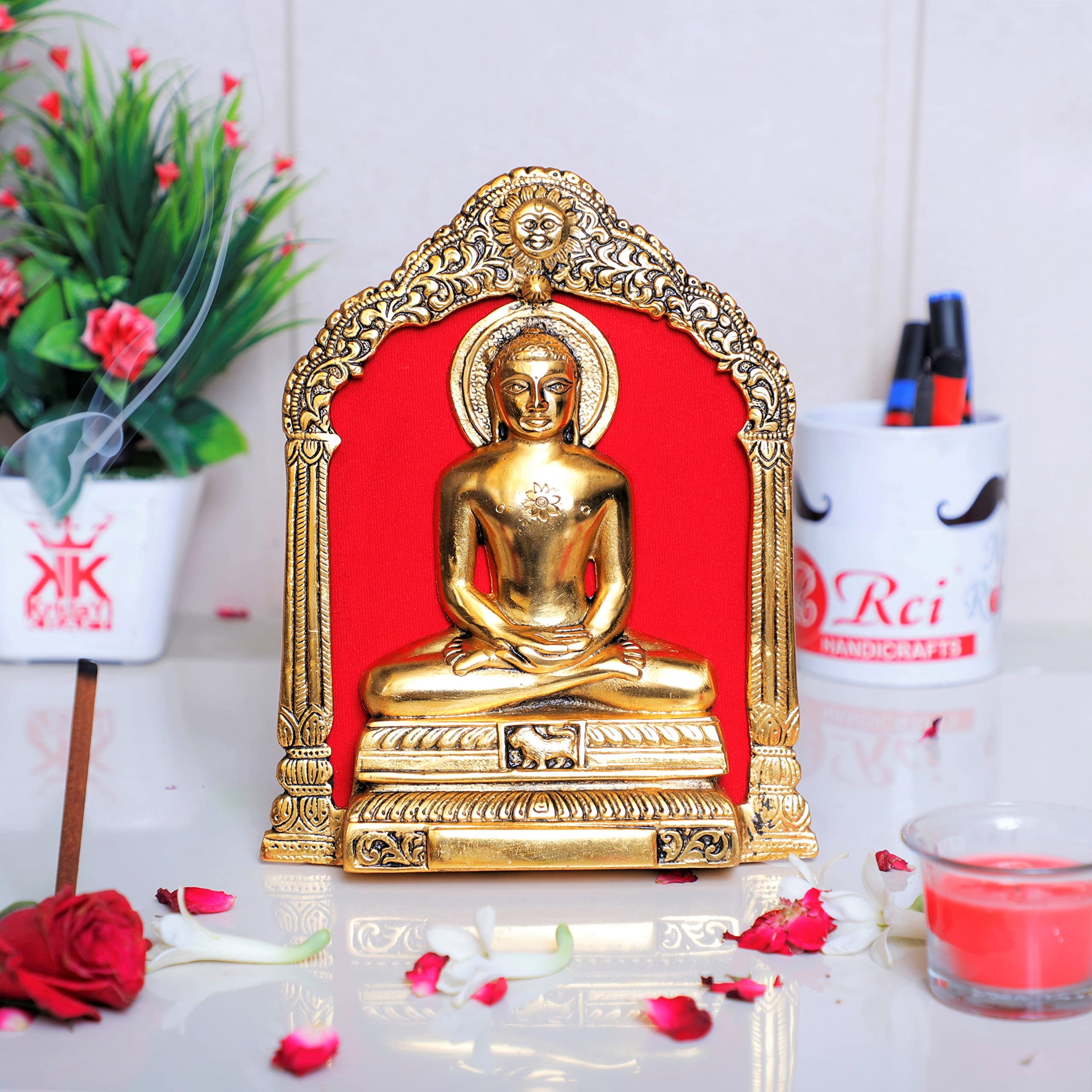 KridayKraftMetal Mahaveer on Thin Metal Frame so Looks Very Beautiful and use for Table & Wall Hanging Decorative for HeOffice Gift for Having House Warming Anniversaries dayetc.