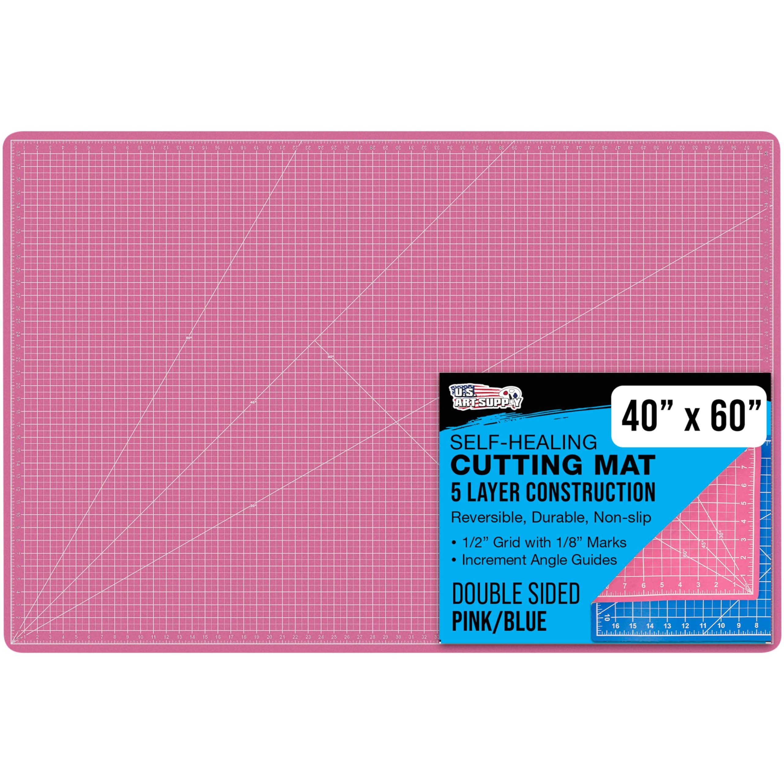 U.S. Art Supply 40" x 60" Self-Healing Cutting Mat 5-Ply - Double-Sided Pink/Blue Craft Mat, Non-Slip Cutting Mats for Crafts, Sewing, Quilting, Scrapbooking