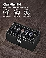 Vista 75 de SONGMICS Caja de reloj, organizador de 20 ranuras para reloj con tapa de vidrio grande, almohadas extraíbles, cerradura de metal, regalo para seres