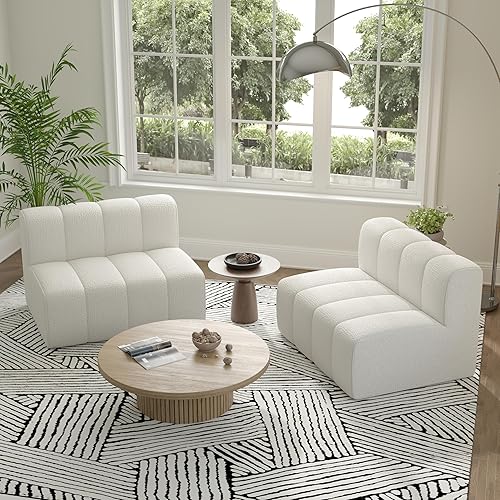 LEVNARY 2-Piece Rectangular Modular Sofa Couch Set, Sectional Velvet Cloud Sofa Modules, Modern Modular Sectionals for Living Room Apartment Compact Space (Beige)