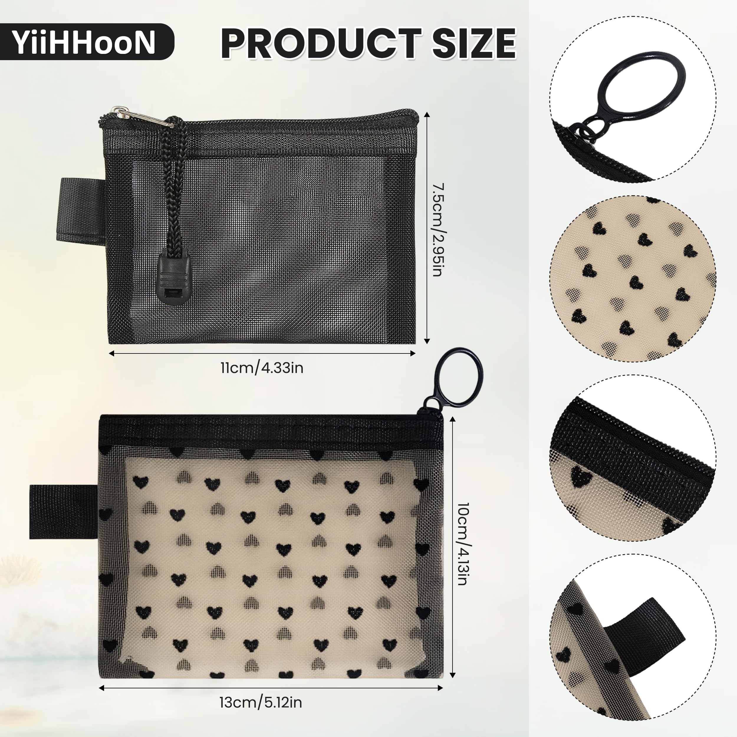 Mini Sacchetti a Rete con Cerniera, 12 Pezzi Mini Borse a Rete con Cerniera in Nylon, Mini Tasche a Rete con Chiusura Lampo per Make up e Organizer da Viaggio per Donna