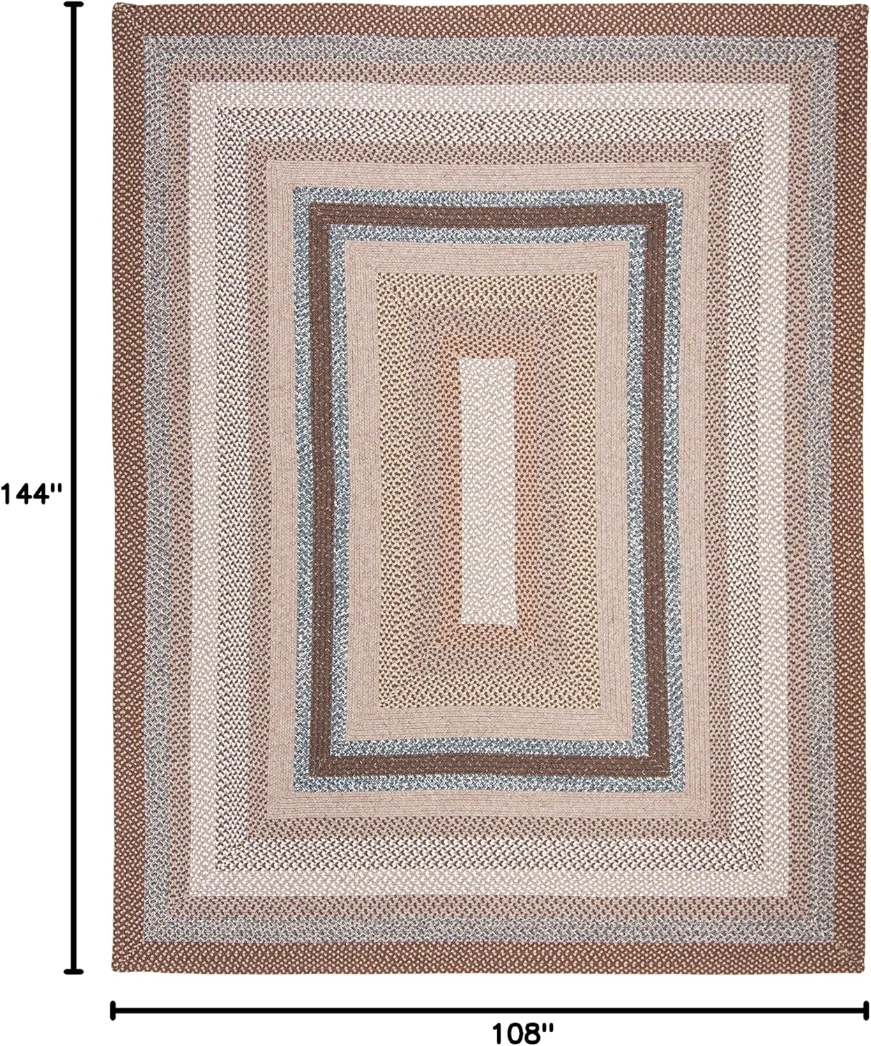 SAFAVIEH Washable Rug Outdoor Braided Collection - 9' x 12', Brown & Multi, Handmade & Reversible, Non-Shedding & Easy to Clean, Ideal for Patio, Backyard, Mudroom (BRD313A)