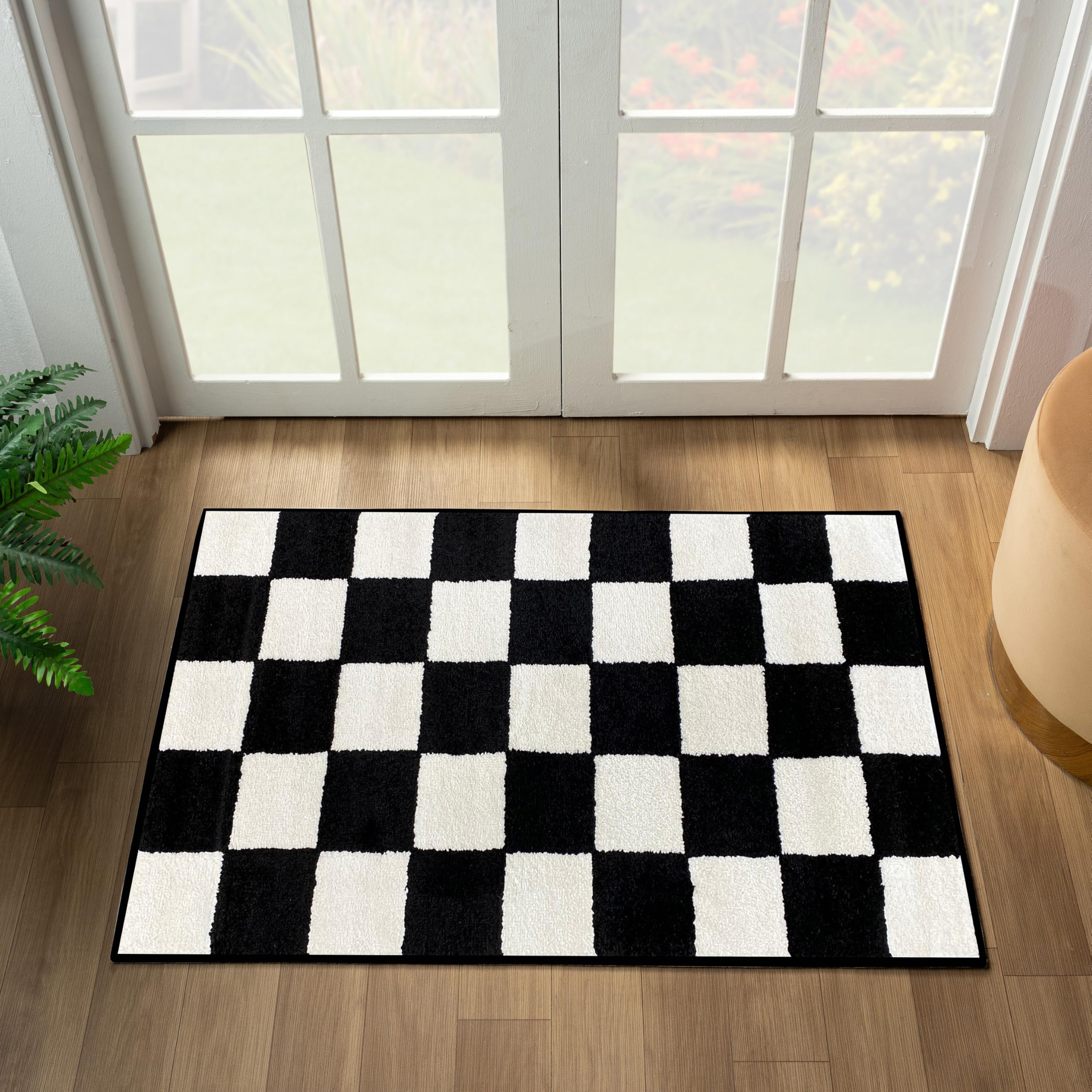 LUXE WEAVERS Persian Area Rugs Black 2x3 1909 Checkered White 2 x 3 Area Rug Carpet, 2 ft x 3 ft,1909 Black 2x3