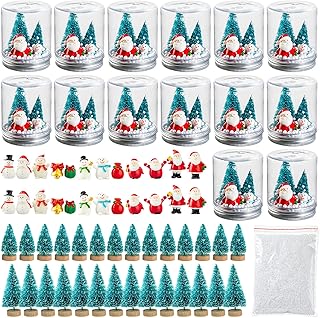 14 Pack Clear Plastic Snow Globes Kit Includes Plastic Jars Containers Resin Christmas Santa Snowman Ornaments Sisal Mini ...