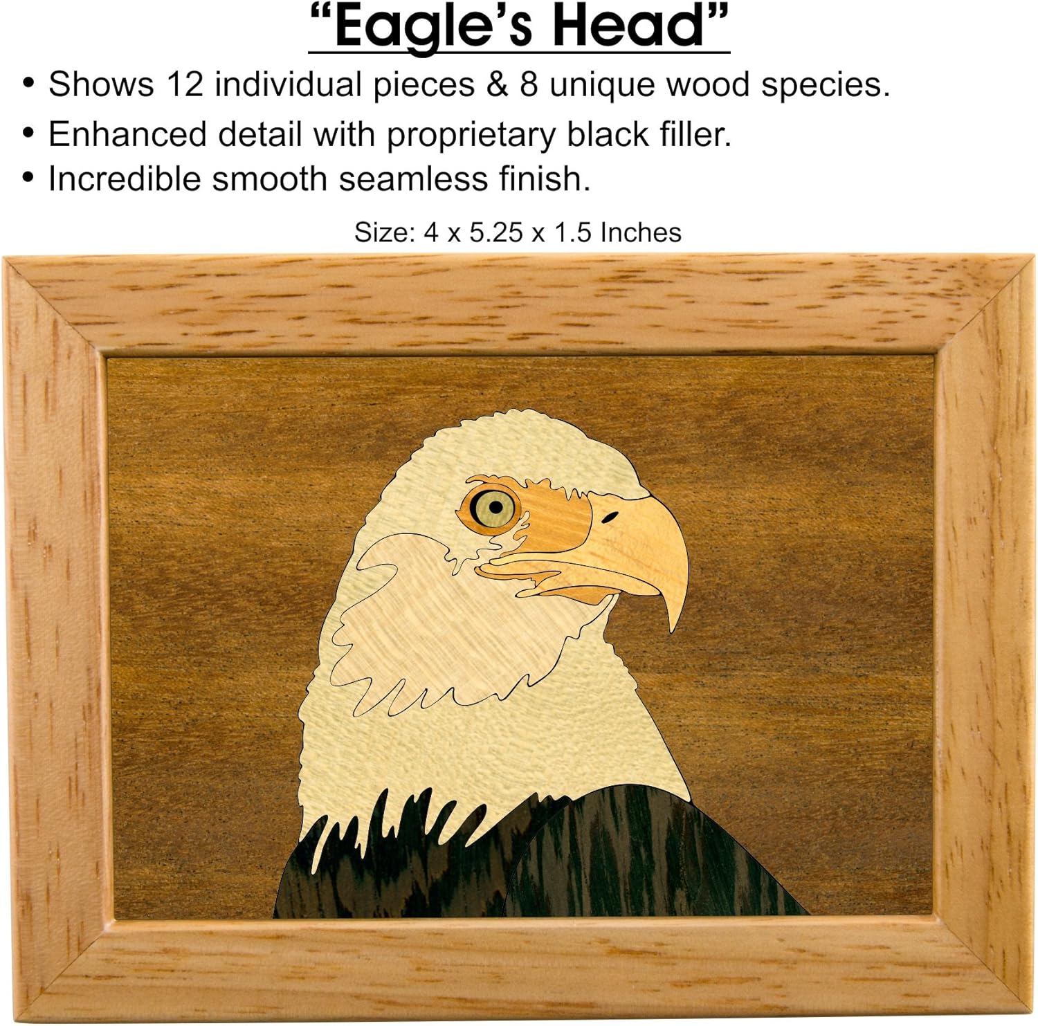 Wood Art Eagle Box - Handmade USA - Unmatched Quality - Unique Original Art Work - Scout Gift, Ring Trinket Jewelry Box (#4101 Eagle Head 4x5x1.5)