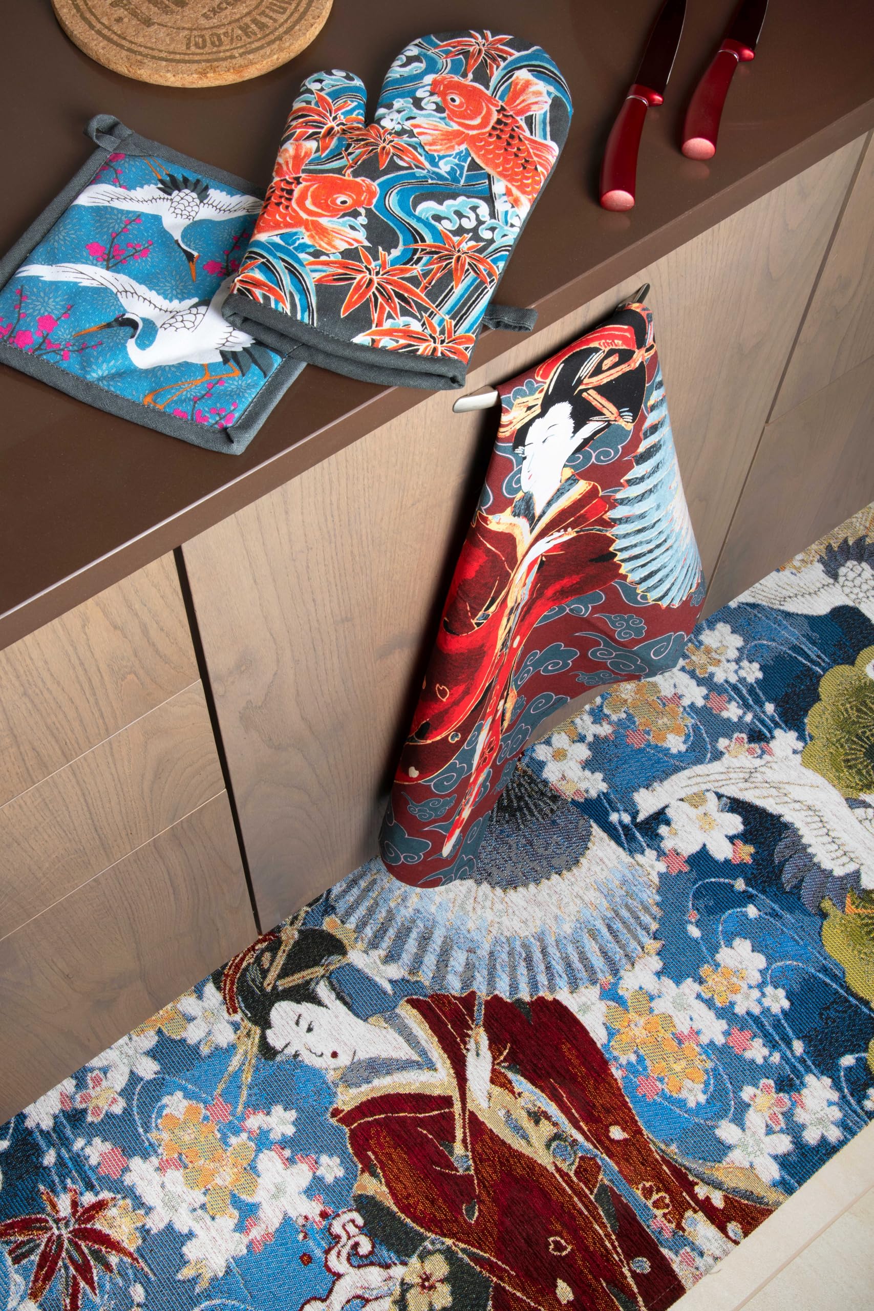 Excelsa Living Tappeto Passatoia da Arredo, Multicolo, Tessuto Jacquard, Poliestere Ciniglia Cotone, Antiscivolo, per Cucina e Bagno (Kimono, 180 x 55 Cm.)
