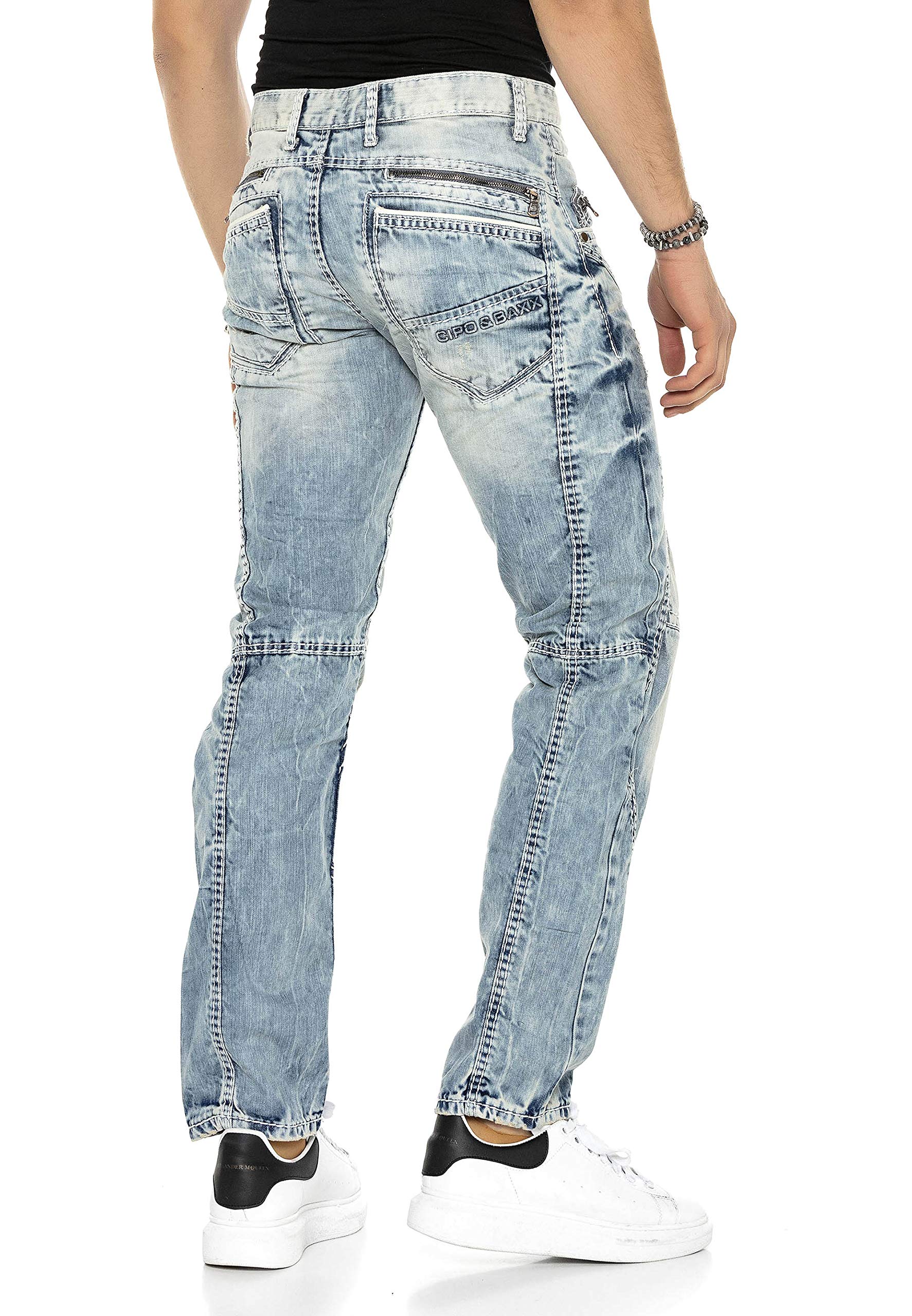 Cipo & Baxx Herren Jeans mit Kontrastnähten – Denim Hose, Moderner Look, Bequeme Freizeit- und Alltagsjeans