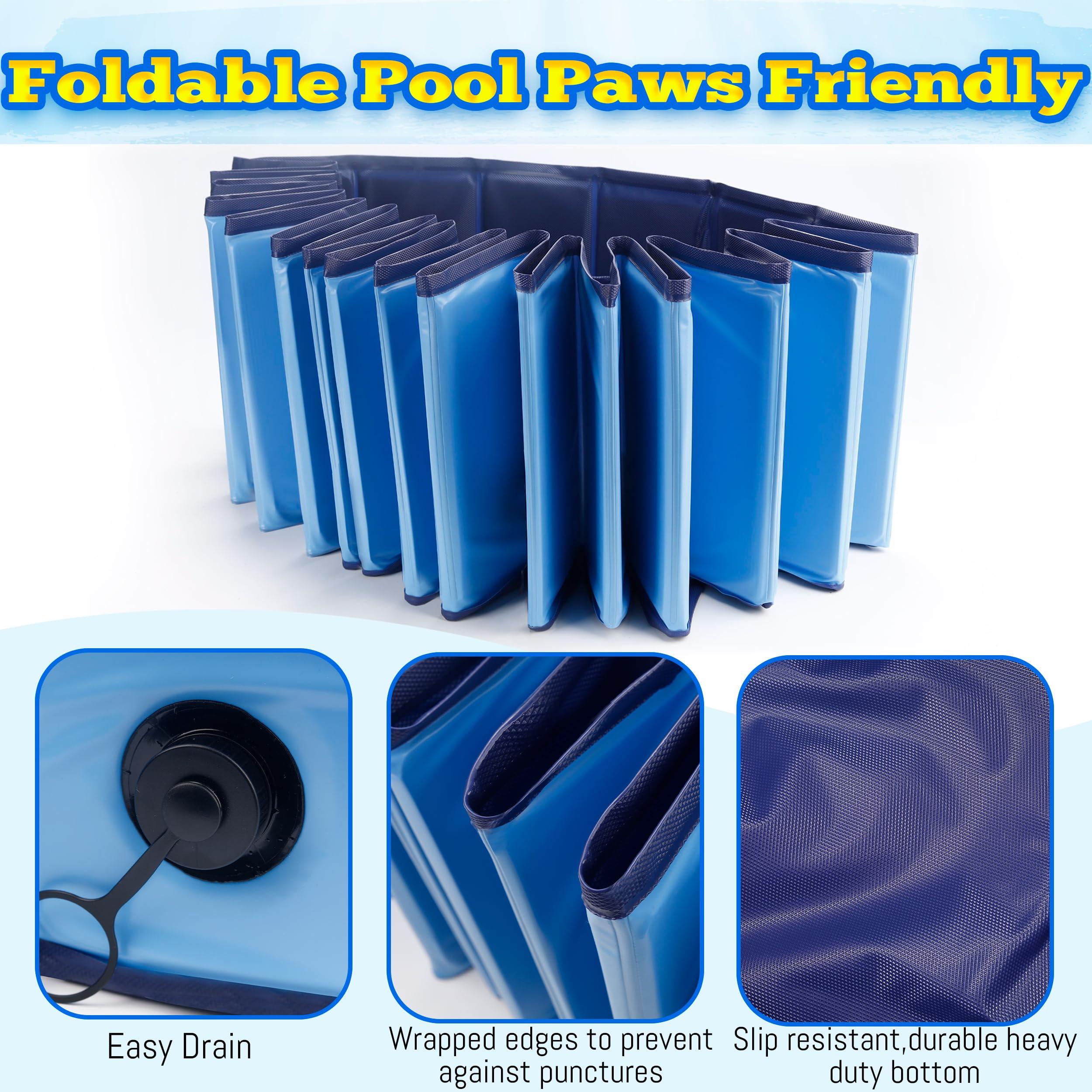PatiencET Piscina pieghevole per cani, 160 cm, piscina portatile per cani con valvola di scarico rapido, vasca da bagno per cuccioli per interni ed esterni