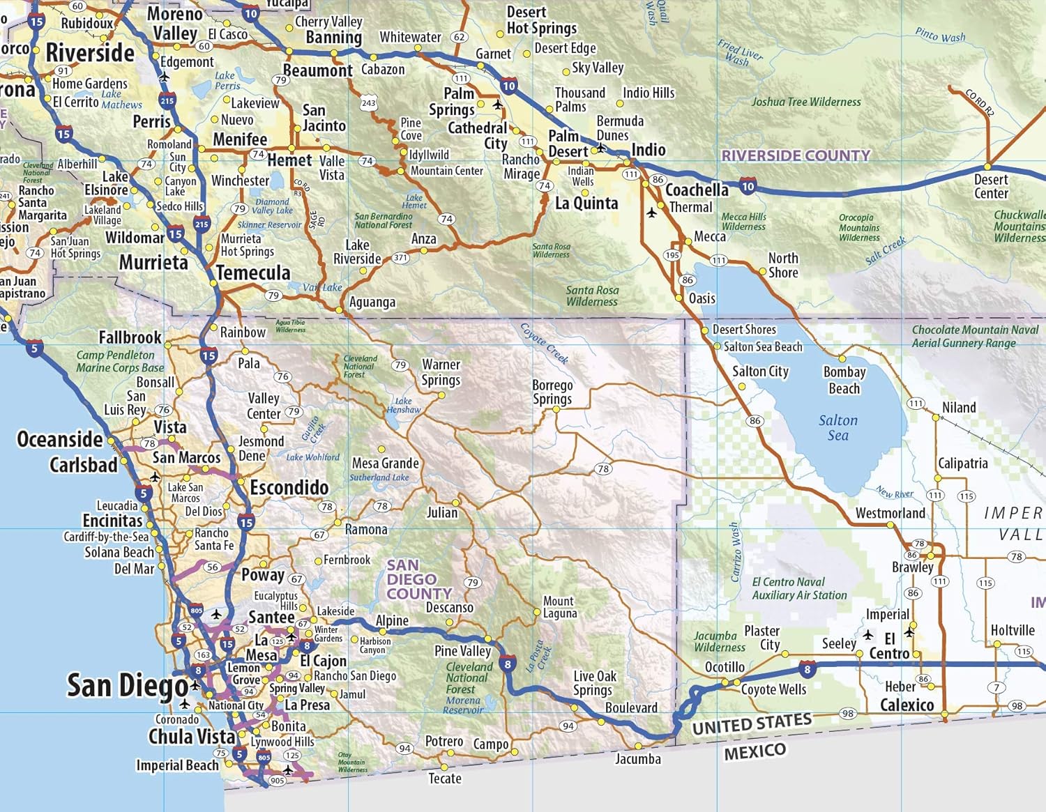 Topographics California Laminated Wall Map (59' x 68')