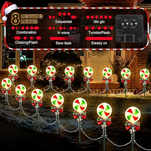 Miniatura 2 de Hiboom Luces solares de Navidad para caminos al aire libre, 8 modos de luces de menta para pasarela, 30 LED, impermeables, luces de estaca de