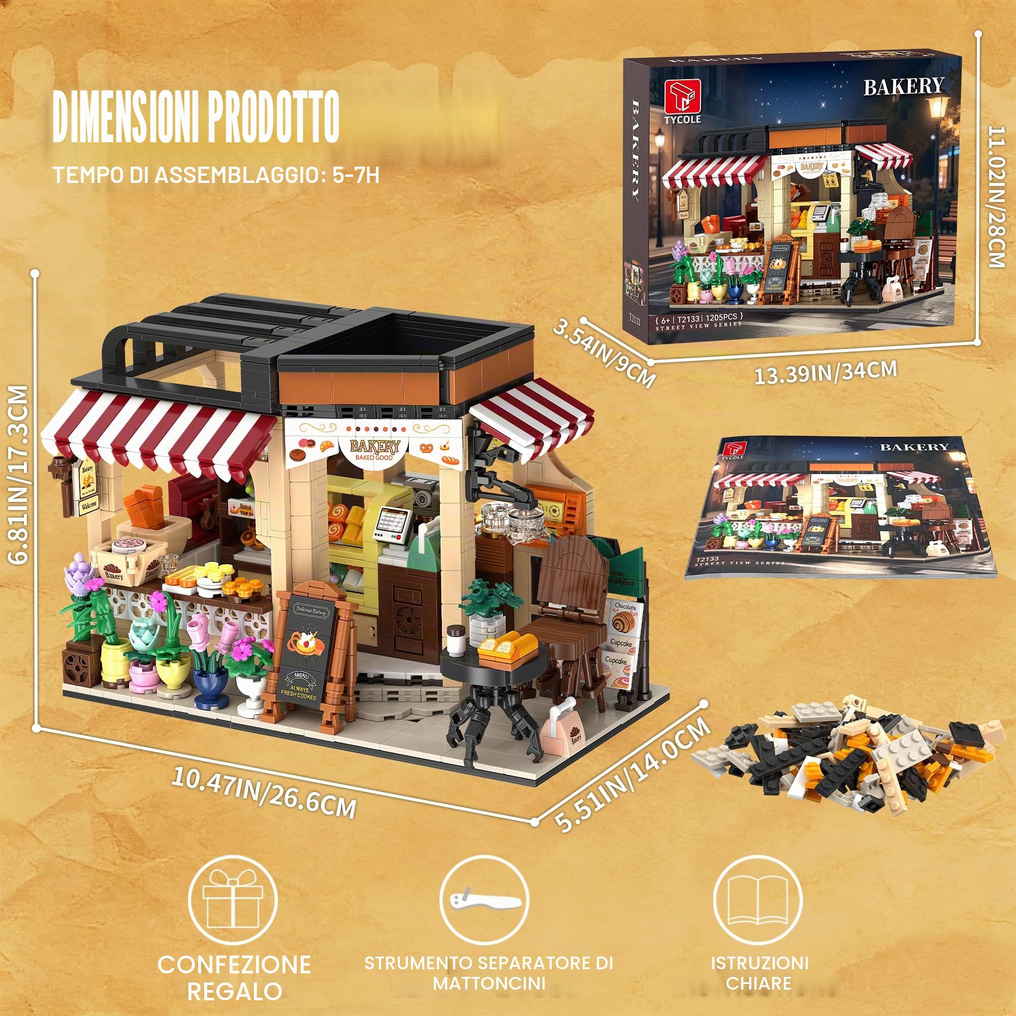 TYCOLE Set di Costruzioni City Baking House, 1205 Pezzi, Giocattolo da Costruzione a Tema Cibo, Decorazioni Divertenti per Casa e Ufficio, Compleanno per Bambini e Bambine dai 6 Anni in su e Adulti
