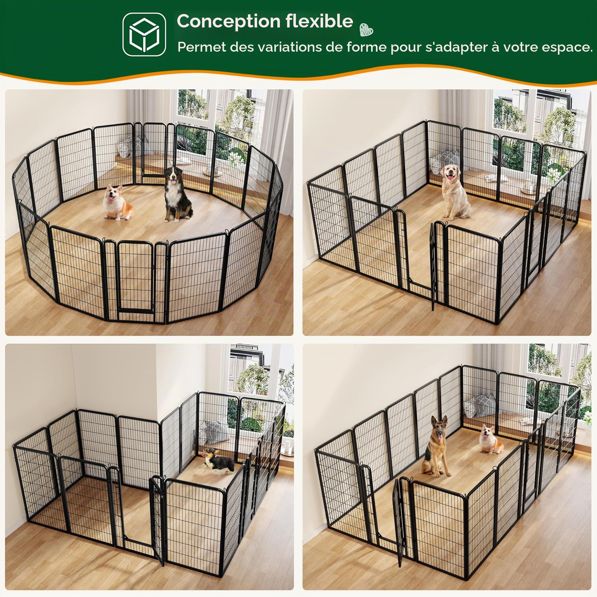 Abician Parc pour Chien 71 x 120 cm Enclos Parc 8 Panneaux avec Porte Noir | Clôture Pliable pour petit animal chien chiot lapin canard, Chenil en Métal, Barriere chien Panneaux intérieur/extérieur