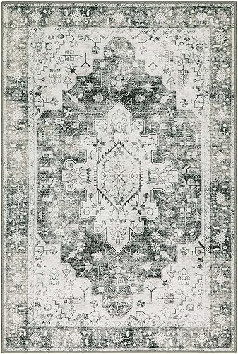 Vista 403 de Moynesa Alfombra de pasillo ultrafina lavable, vintage, de 2 pies 6 x 8 pulgadas, antideslizante, resistente a las manchas, resistente a