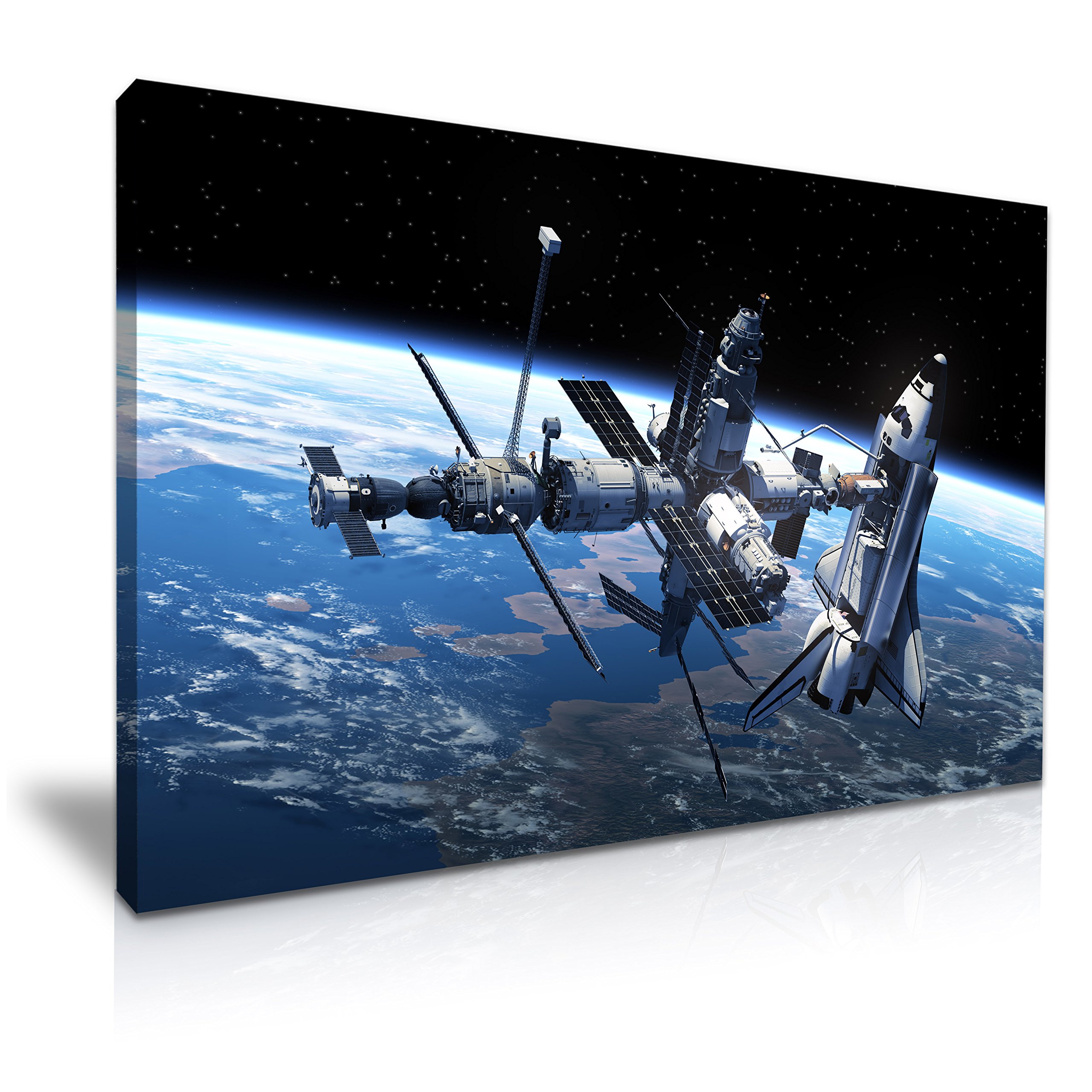 Space Shuttle and Space Station Science Canvas Wall Art Picture Print - Gift For Modern Family Home Office School Hotel Decoration (M: 61cm X 41cm)