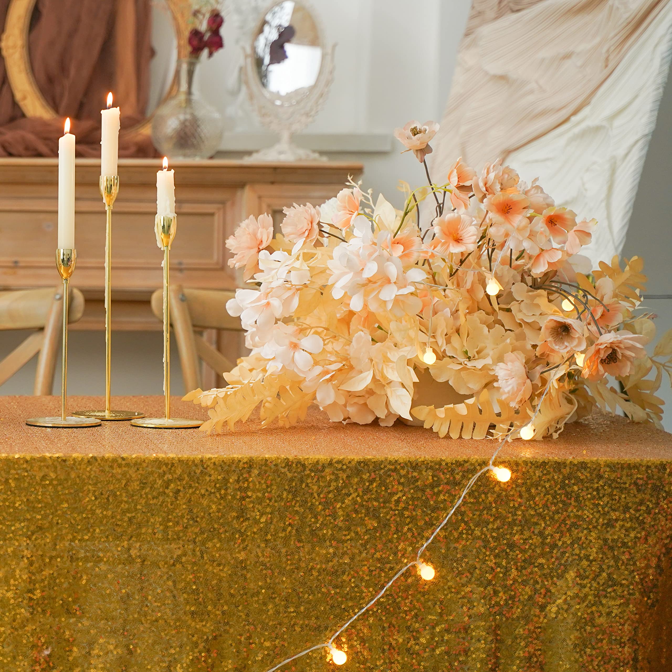 Tovaglia con paillettes dorate, 228,6 x 335,3 cm, tovaglia rettangolare con lustrini, per matrimoni, compleanni, ricevimenti, decorazioni natalizie