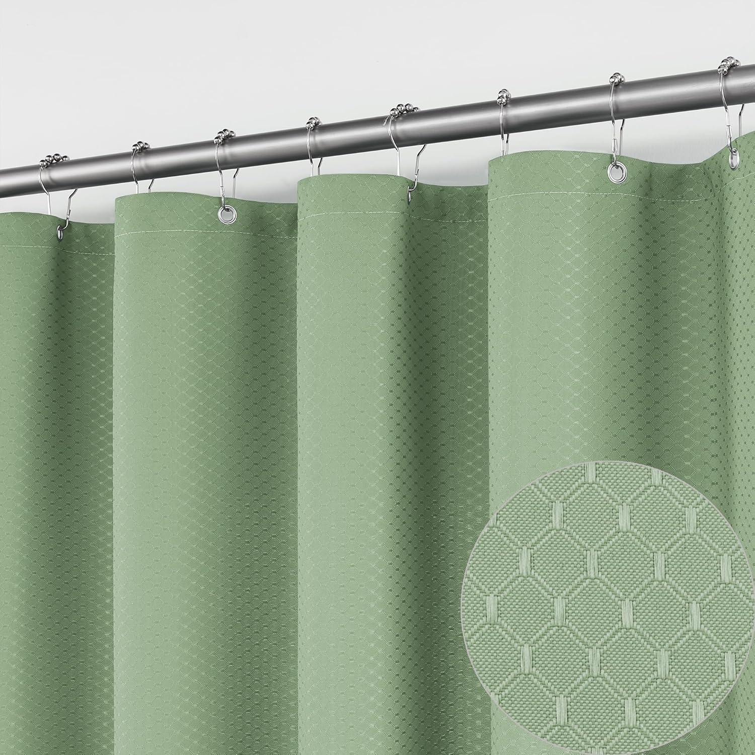 YitureMin Sage Green Shower Curtain Set Bathroom Waffle Waterproof Shower Curtain