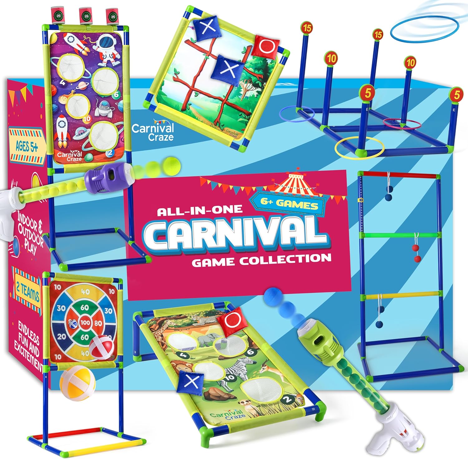 Carnival Yard Games for Kids Ring Toss, Beanbag Cornhole, Ball