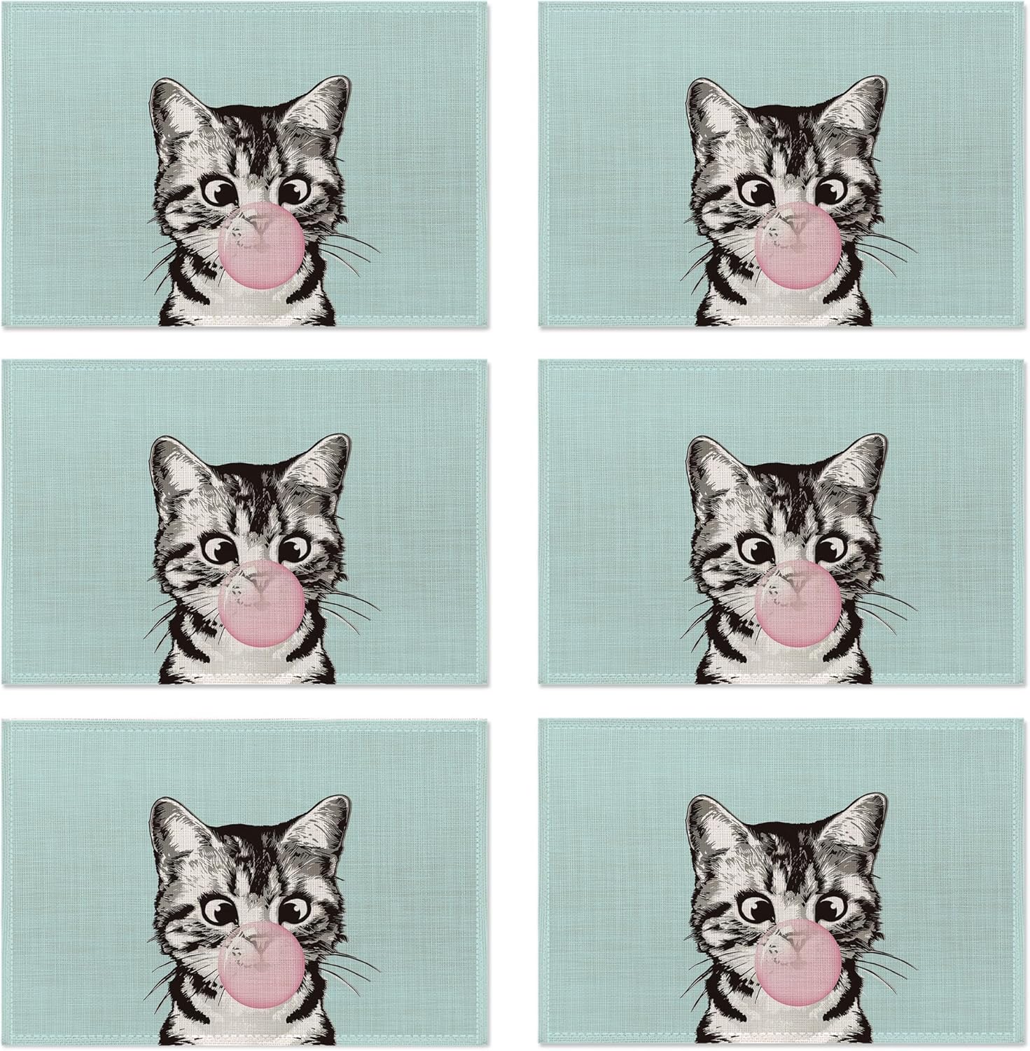 Funny Cat Placemats Set of 6,Washable Heat Resistant 12×18
