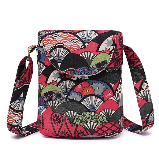 OPQRSTU Women's Retro Small Size Canvas Shoulder Bag Hippie Crossbody Handbag Casual Tote (red)