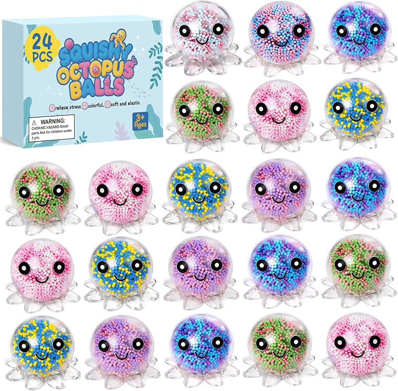 24 Pack Octopus Stress Balls Set for Kids Adults,