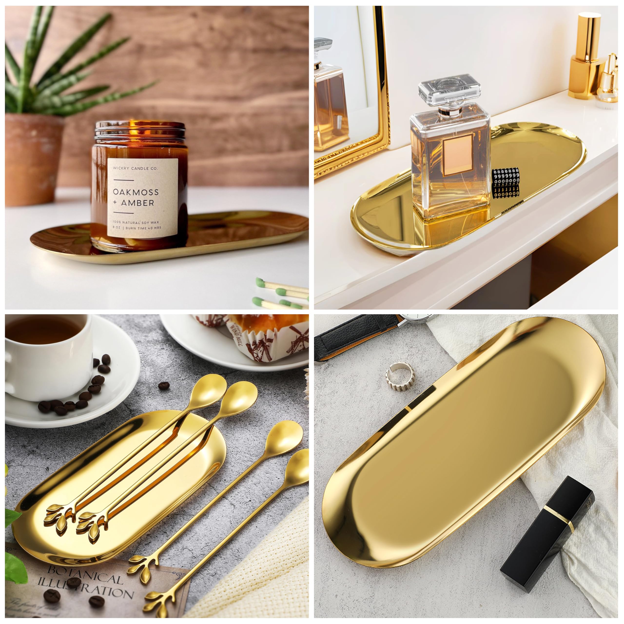 2 Vassoi Ovali in Acciaio Inox Ovale 23 x 9 cm Vassoio Decorativo per Candele Ovale Contenitore per Gioielli per Dessert Cosmetici Candele (Oro,Argento) (Argento
