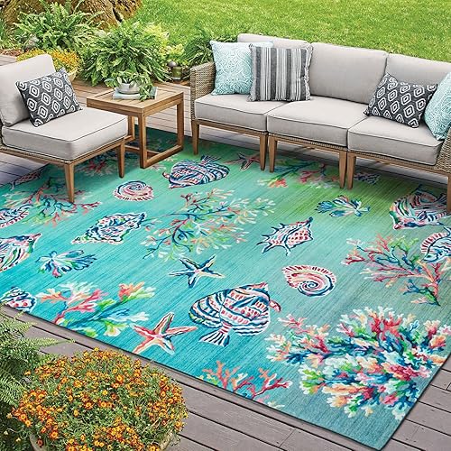 Fashriend Jardin - Alfombra para interiores y exteriores, 7 pies 6 x 9 pies 6 pulgadas, alfombra tropical con hojas florales, fácil limpieza, no