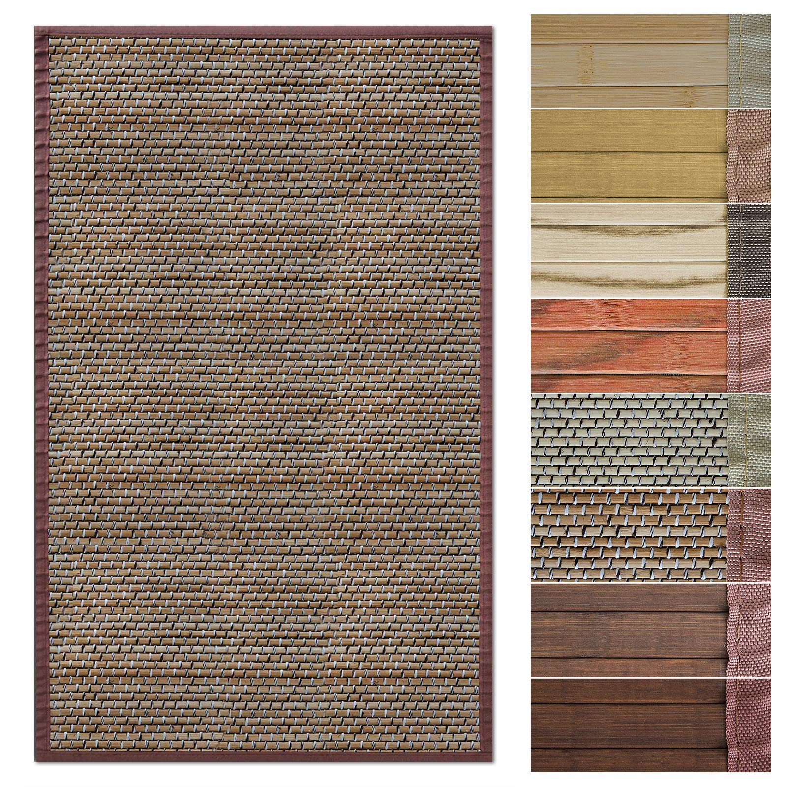 Floordirekt Tapis en bambou avec cadre en tissu | Design naturel en plusieurs couleurs et tailles (160 x 230 cm, Panda Brun)
