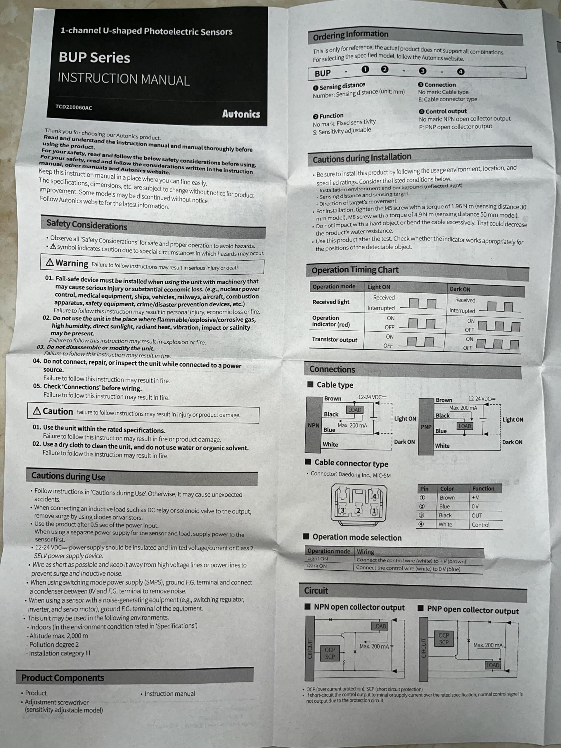 BUP-30S-P Autonics photo sensor u type