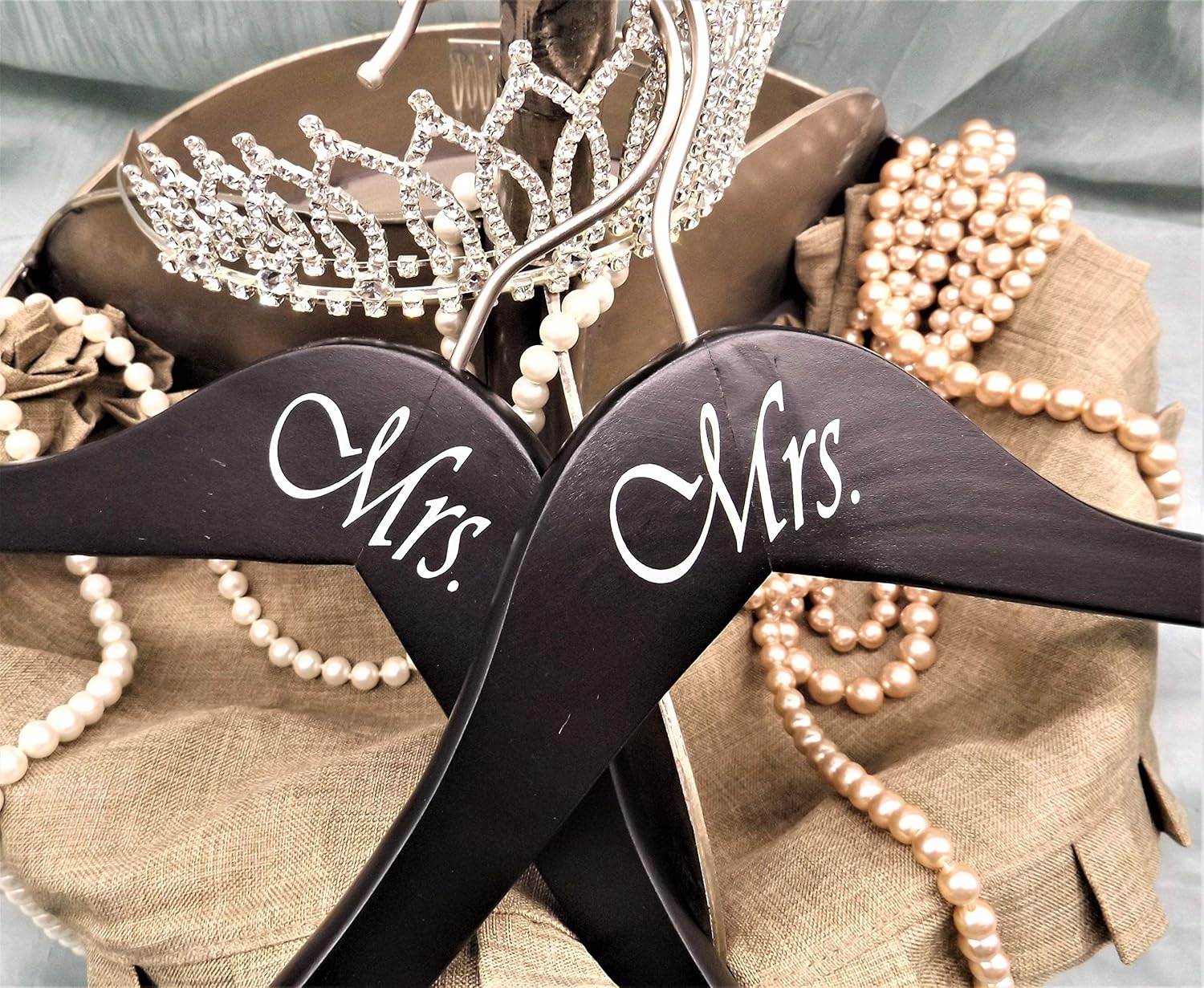 NAHANCO MRSMRS20217 Same Sex, Gay Pride Hanger Set, Black Wood Hangers with Silver Imprint (Mrs. and Mrs.), 17” (2-Piece Set), Black w/Silver Imprint