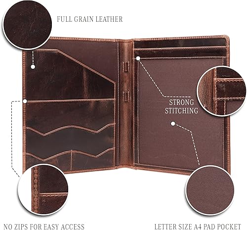 Miniatura 6 de Luxeoria - Carpeta de cuero para cartera, organizador profesional, carpeta de currículum, tarjeta de visita y soporte para documentos, carteras para