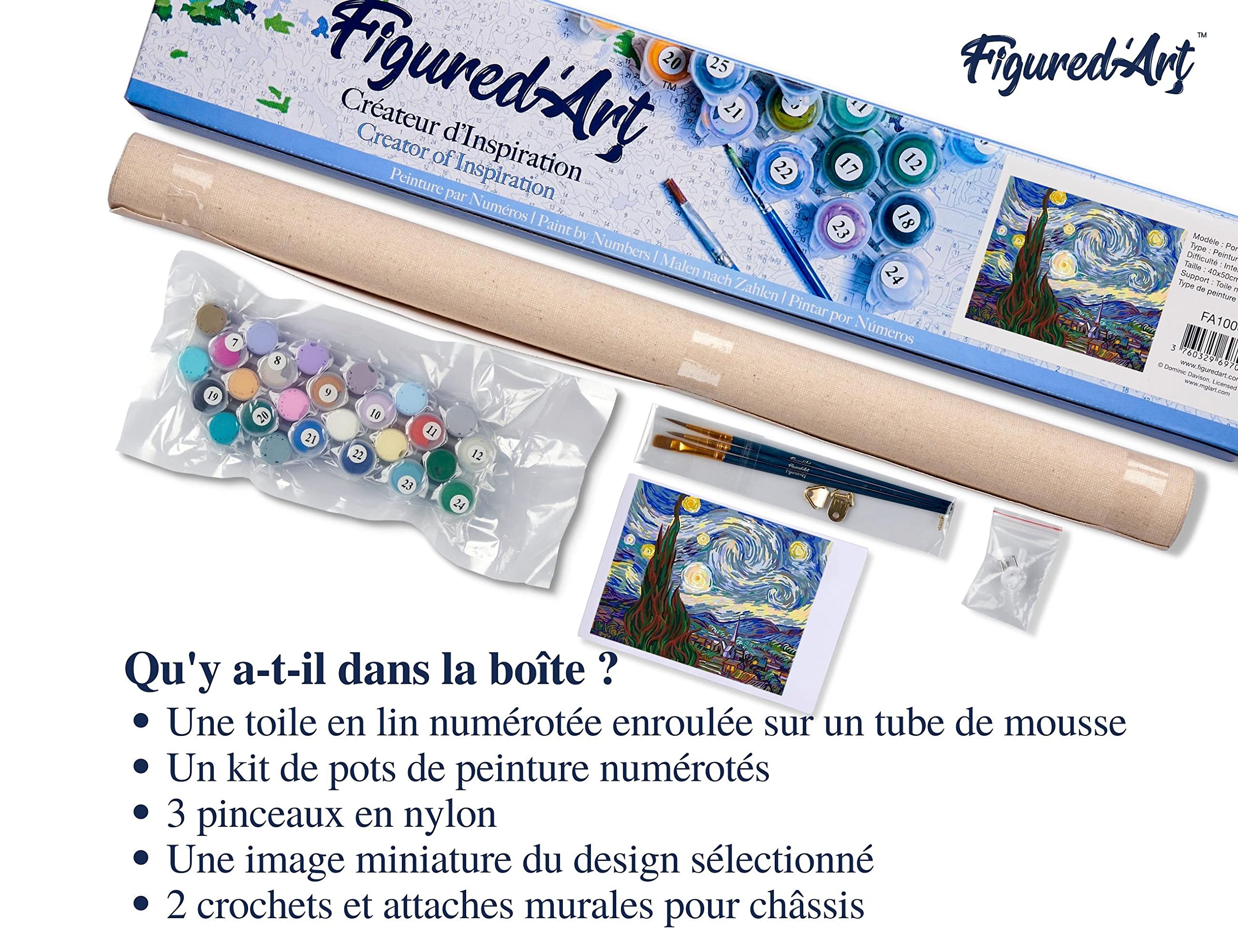 Figured'Art Dipingere con i Numeri - Paint by Numbers Van Gogh Notte Stellata, Passatempo per Adulti, Kit Completo, Hobby Creativi - Quadri fai da te 40x50cm senza cornice
