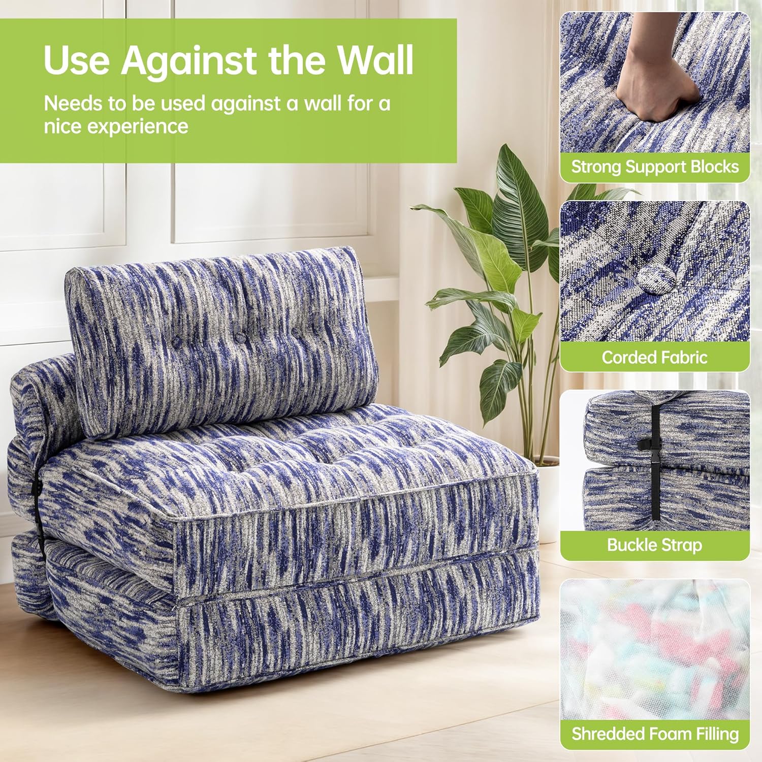 Folding Sofa Bed, Convertible Foldable Chair Bed, Floor Couch for Adults, Comfy Floor Sofa Small Couches for Small Spaces, Tie-Dye Blue