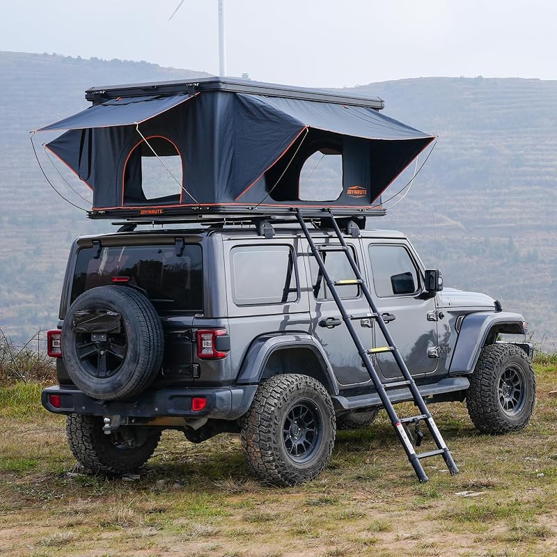Carpa De Techo De Aluminio Con Cáscara Dura,Tienda De Techo Emergente Cáscara Dura | estera de 2 capas, tira de luz LED, tienda de campaña en la azotea del auto para 2 personas que acampa para el remolque SUV del camión del jeep