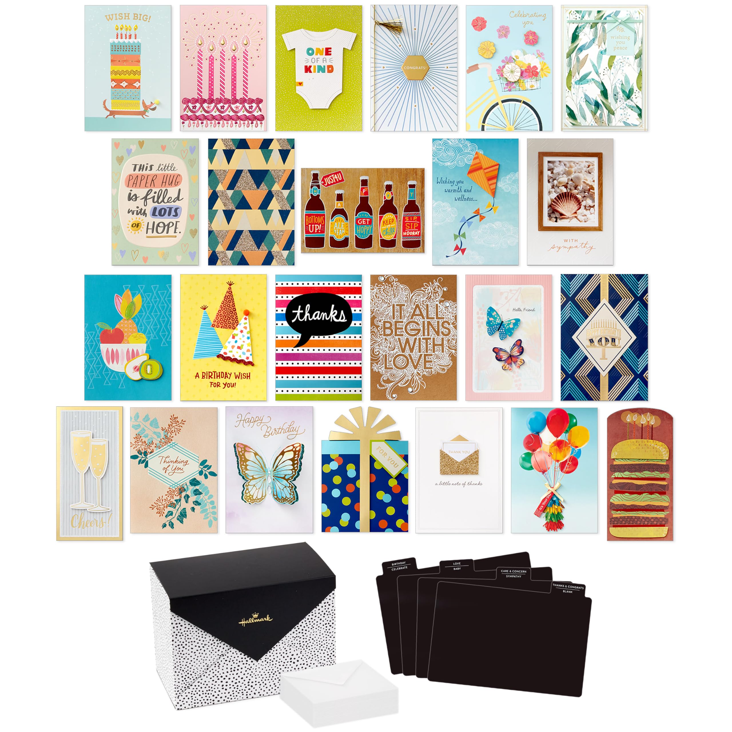 Hallmark Lot de 24 cartes de vœux assorties faites à la main, à pois peints, cartes d'anniversaire, cartes de fête prénatale, cartes de mariage, cartes de condoléances, cartes de remerciement, cartes