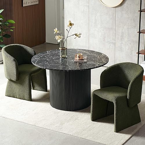 Miniatura 16 de Set de mesa de comedor Homedot para 4, mesa redonda de comedor estilo granja y 4 sillas de acento para comedor con respaldo curvo y apoyabrazos,