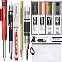Vista 1 de Juego de 14 lápices mecánicos de carpintero con sacapuntas, 38 repuestos, punzón central automático, herramienta de rayado de carburo, borrador