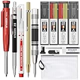 14 Pack Mechanical Carpenter Pencil Set with Sharpener 38 Refills, Automatic Center Punch, Carbide Scribe Tool, Eraser and Deep Hole Marker Pen, Heavy Duty Construction Pencil for Architect-With Pouch