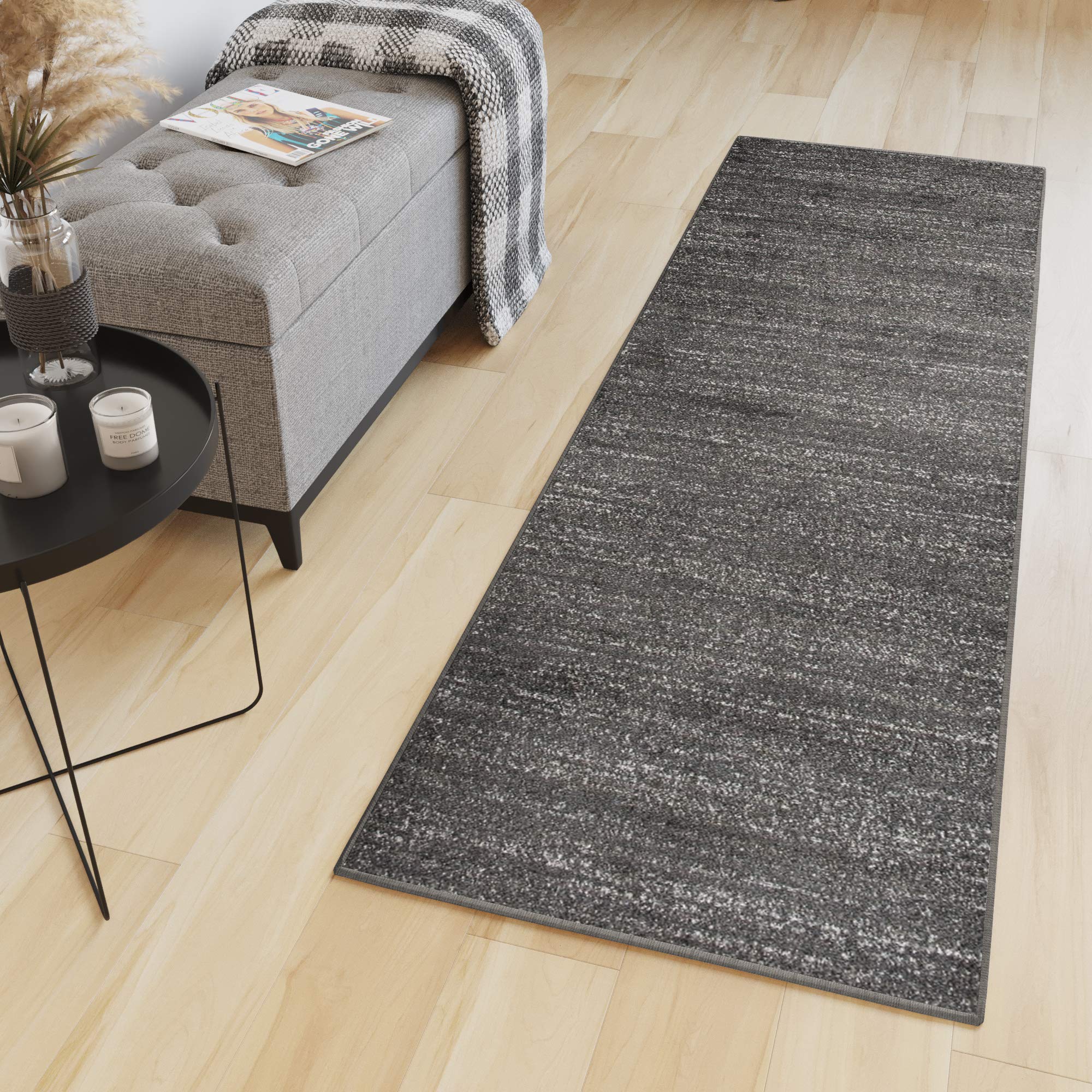 TAPISO Sari chodnik na metry do salonu, sypialni, kuchni, korytarza, mostek na wymiar, czarny, melanż, krótkie runo, jednokolorowy, Ökotex 60 x 250 cm