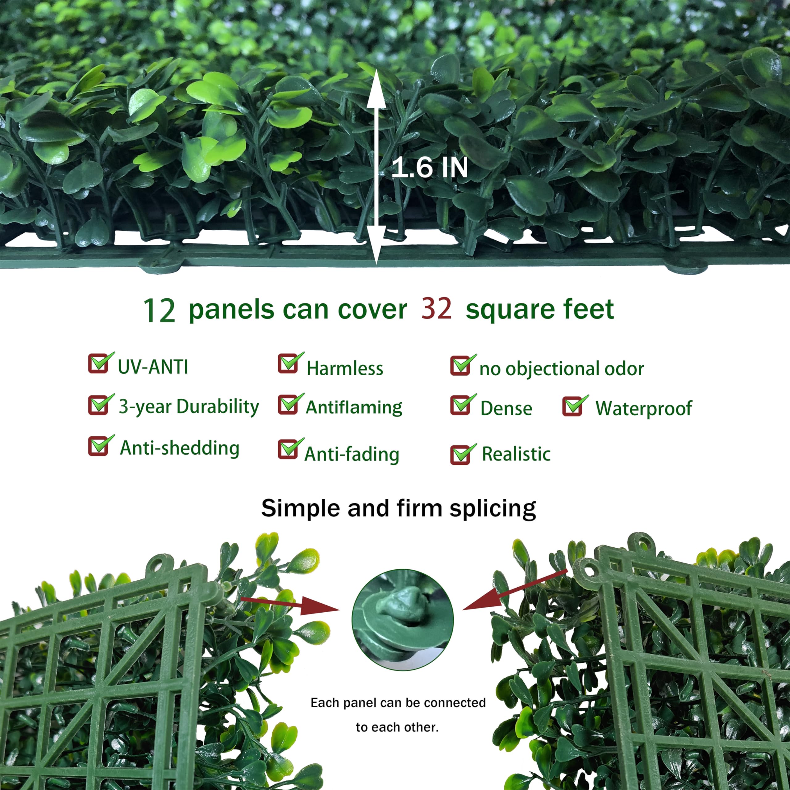 Pannelli Di Siepe Artificiale In Bosso: 355x152 Cm (58,5 Mq) – Foglie Fitte Anti-UV Per Recinzione, Balcone E Giardino – Verde