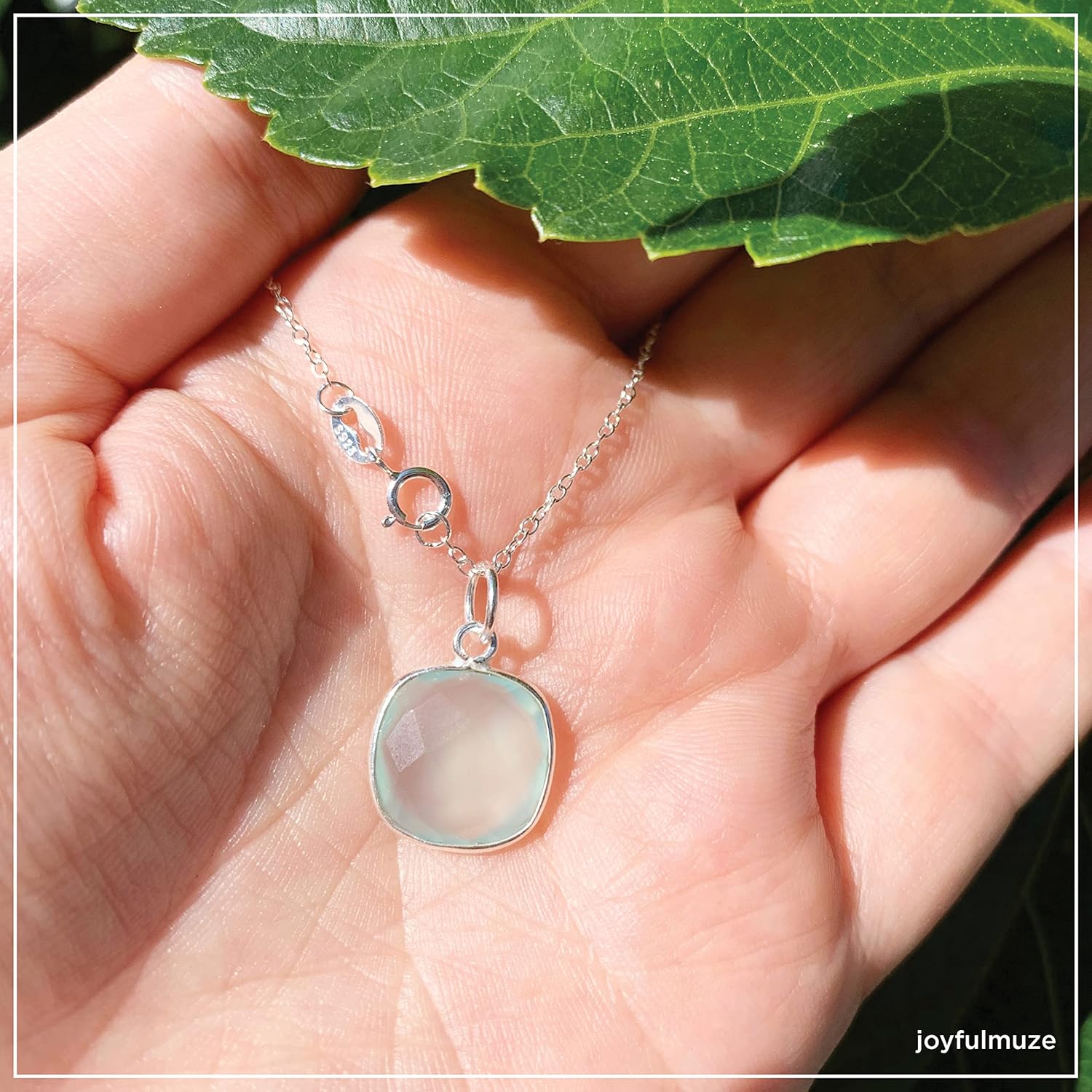 Lapis Lazuli Natural Gemstone Pendant Necklace, 925 Sterling Silver, Dark Green Blue Aqua Chalcedony, Handmade 18 Inch Chain, Meaningful Daily Wear Jewelry, Spiritual Gift for Women - Image 3