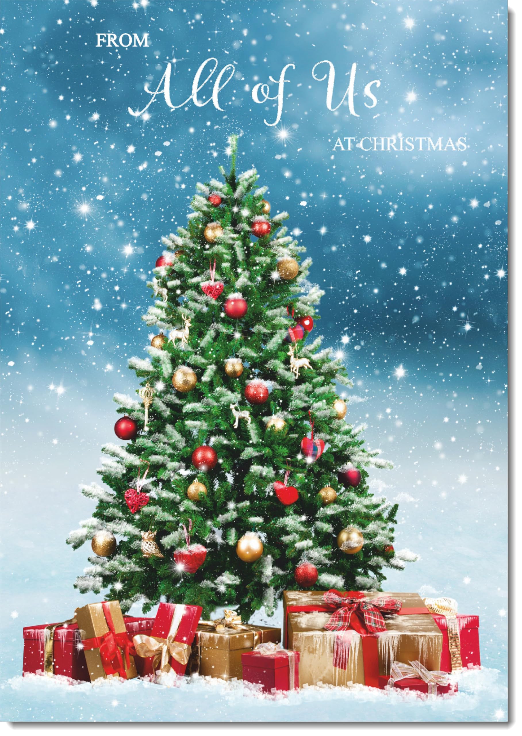 doodlecards From All Of Us Christmas Card Christmas Tree and Parcels Large A4 Size with Plain Envelope