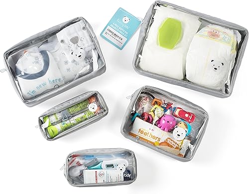 Miniatura 4 de Juego de 5 bolsas organizadoras para pañales, transparente con cremalleras y encajables