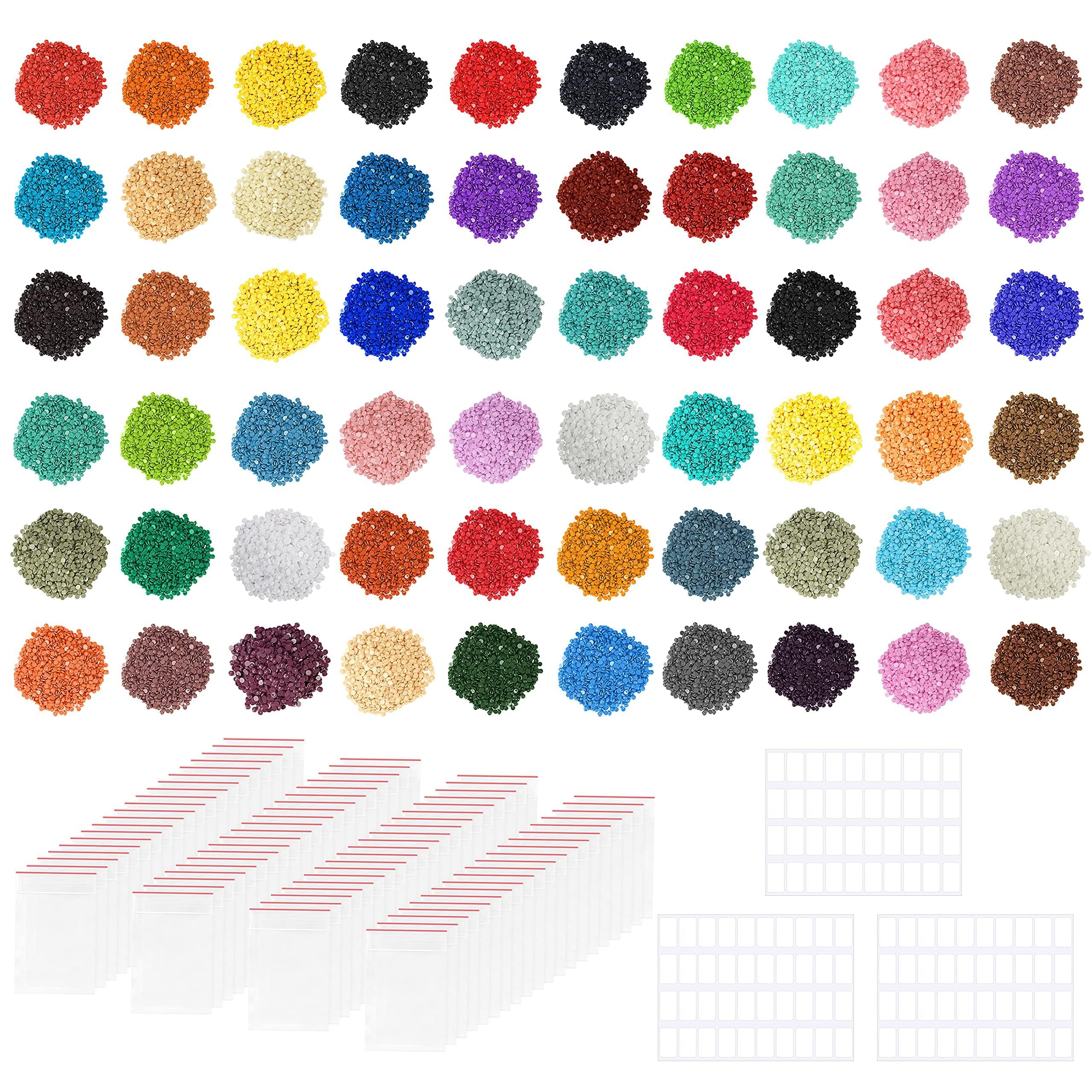 Diamond Painting Round Diamonds (60,000 Pack) - 60 Colours/1000 Pieces of Each Colour - Self Seal Bags and Labels - Replacement Diamond Beads for Cross Stitch DIY, Crafts & Freestyle Art