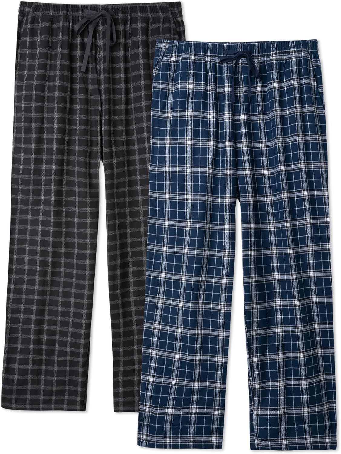 DAVID ARCHY Mens Flannel Pajama Pants Soft Cotton PJ Bottoms, Warm Plaid Lounge Sleep Pants with Pockets, Relaxed Fit 2-pack