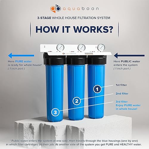 Miniatura 2 de Aquaboon Sistema de filtro de agua de 3 etapas con 20 x 4.5 GAC y filtros de sedimentos para sistema de filtración de agua para toda la casa con