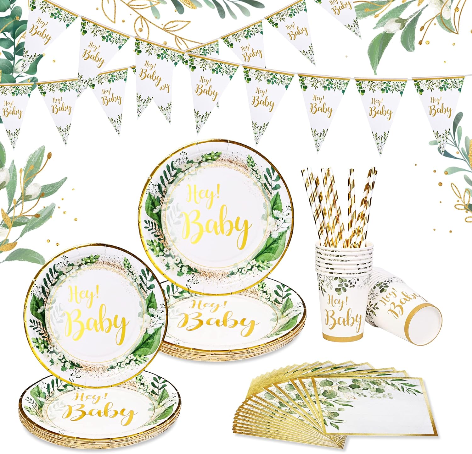 DAOUZL Vaisselle Fête Baby, 81 Pièces Baby Shower Decoration, Vaisselle