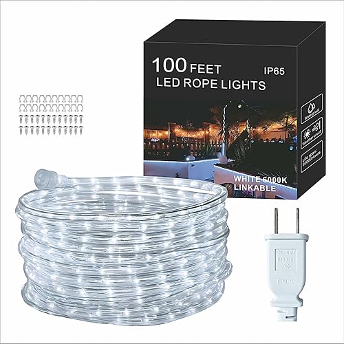 FORT Tira de luces LED de 100 pies, color blanco, impermeable, para exteriores, para el hogar, jardín, patio, vacaciones en la piscina, Navidad,