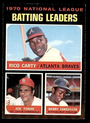 1971 Topps # 62 NL Batting Leaders Rico CartyManny SanguillenJoe Torre BravesCardinalsPirates (Baseball Card) NMMT BravesCardinalsPirates