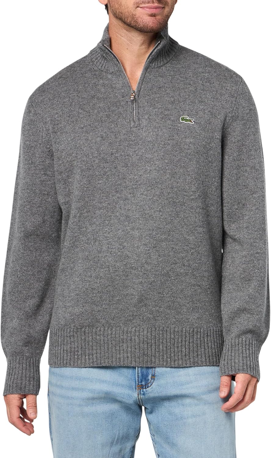 Lacoste Men's Zipped High Neck Carded Wool Sweater